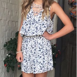 White and Blue Floral Romper